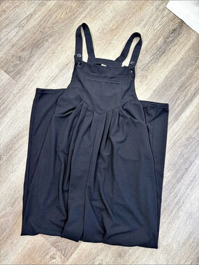 Black Wide Leg Pleated Overalls Button Strap Jumpsuit Pockets Size S